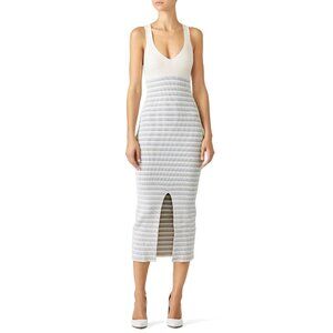 Opening Ceremony V-Neck Striped Split-front Ribbed-knit Body-con Midi Dress - XS